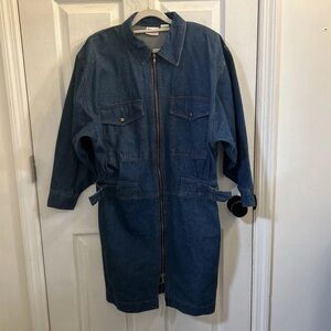 NWT Vintage Avon Denim Utility Belted Dress Blue Shoulder Pads Womens Size 9/10